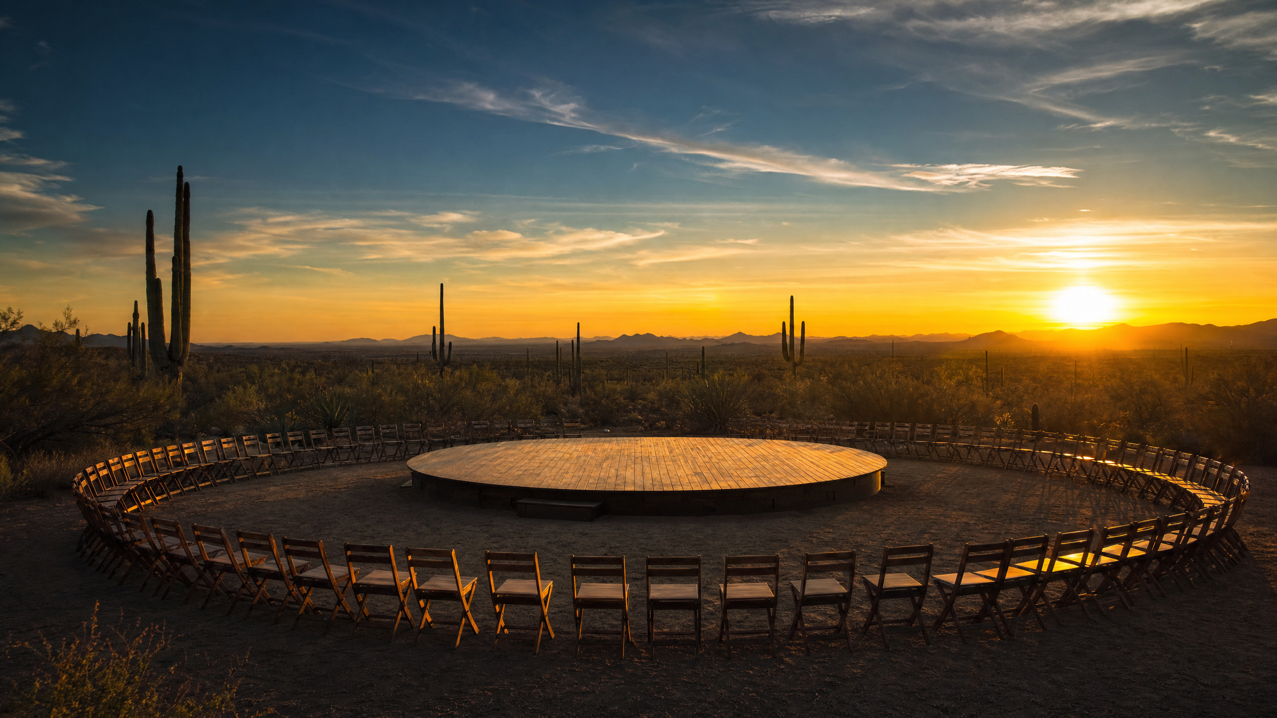 Desert circle stage at sunset
